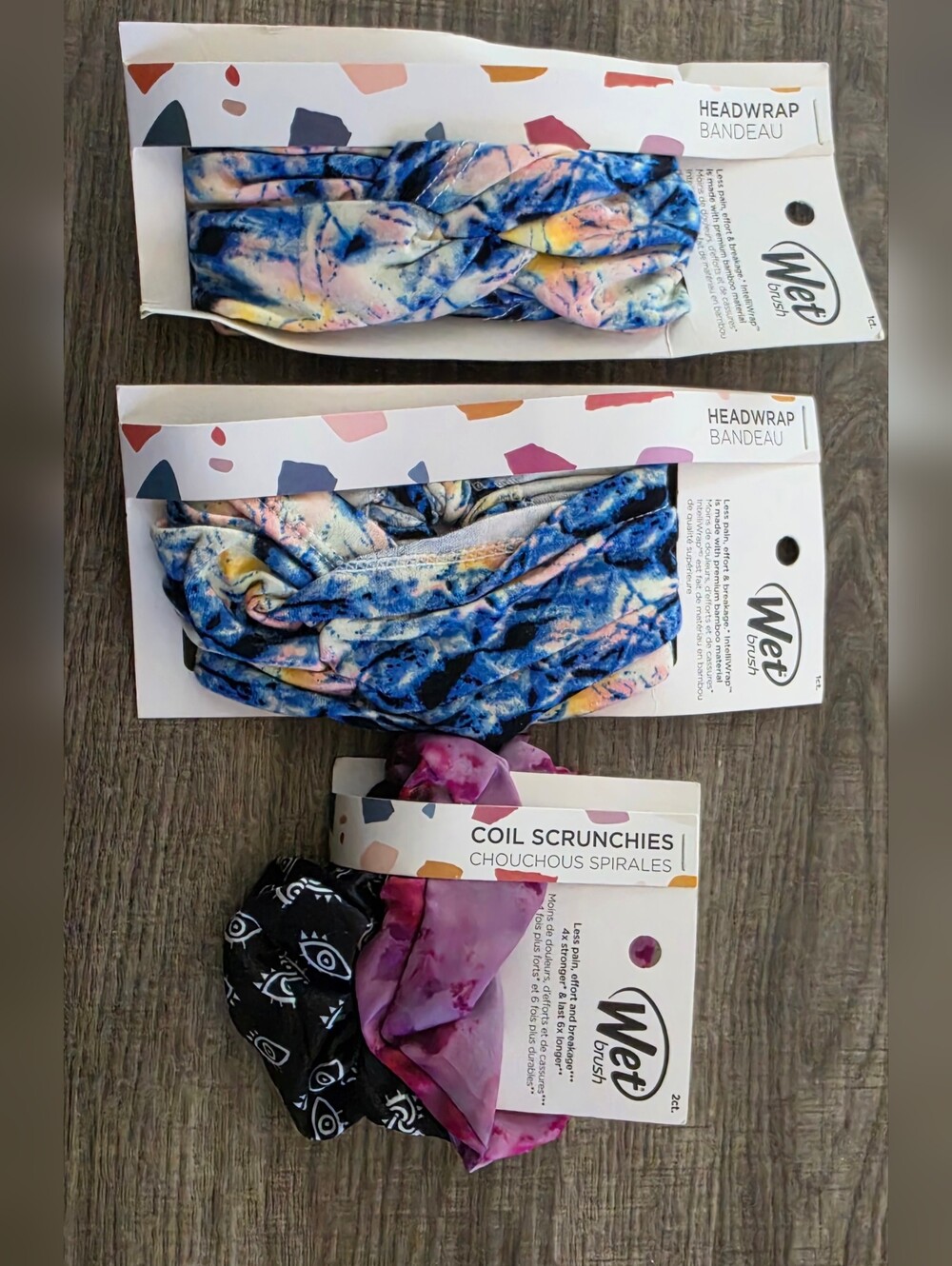 WetBrush Blue Marble Headwrap Bandana & Coil Scrunchies Set